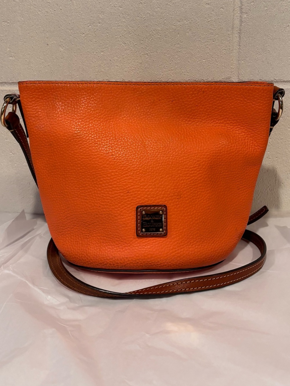 Dooney & Bourke Thea Bucket Bag Clementine Leather Crossbody Bag  Pebble Grain
